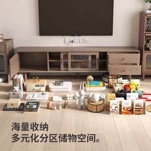 Solid Wood Tv Cabinet Storage Unit <b>With</b> Glass Doors For Living Room And Small Apartments Floor Cabinet Side Cabinet Combination - Product Image 2