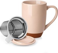 Tasse à thé en céramique MALACASA 18 oz avec couvercle et infuseur, kaki et blanc, style américain, résistante à la chaleur, passe au micro-ondes et au lave-vaisselle, glaçure mouchetée