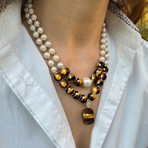 ชุดสร้อยคอจี้หินตาเสือธรรมชาติสุดหรูและทันสมัย 2 ชิ้น พร้อมไข่มุกน้ำจืด |   ของขวัญที่ดีที่สุดสำหรับวั<span class=keywords><strong>น</strong></span>วาเล<span class=keywords><strong>น</strong></span>ไท<span class=keywords><strong>น</strong></span>์ - Product Image 3