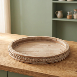 Plateau de service en bois perlé multifonctionnel à motif géométrique horizontal, design rustique traditionnel fait main, décoration de plat - Product Image 3
