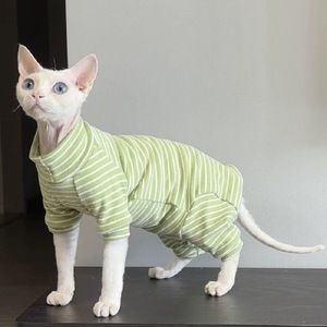 Abbigliamento per Gatti OEM e ODM: Completo Estivo Traspirante a Quattro Zampe con Design a Righe e Cartoni Animati per Gattini Devon <span class=keywords><strong>Cat</strong></span> e Sphynx Senza Pelo - Product Image 3