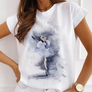 T-shirt femme personnalisé avec imprimé <span class=keywords><strong>danseuse</strong></span> de ballet aquarelle, décontracté, danse, ballet, col rond, été, Harajuku, vintage, tops, camisas mujer - Product Image 5