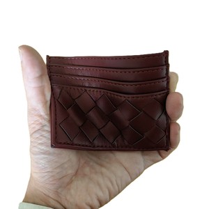Tarjetero Minimalista Personalizado para Mujer, Cartera Delgada Color Borgoña, Tarjeteros de Cuero PU Tejido para Chicas, Fabricante de Tarjeteros de Lujo para Mujer - Product Image 2