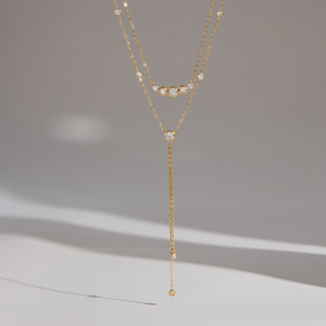 Collier ras du cou double couche en acier inoxydable plaqué or 18 carats avec pendentif Smiley et zircone ronde, résistant au ternissement et à l'eau, par J&D Jewelry - Product Image 4