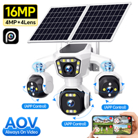 Cámara de Seguridad CCTV Solar 4G de 16MP con 4 Lentes, PTZ para Exteriores, Seguimiento Automático, Grabación 24/7, Visión Nocturna en Color, Alarma por Voz, IP66, AOV