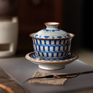 Guanlan Ru Kiln Dunhuang Ten Thousand Buddhas Three Talents Gaiwan Large Capacity Porcelain Kung Fu <b>Tea</b> <b>Set</b> - Product Image 4
