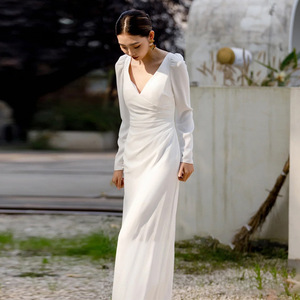2025 nouvelle mariée lumière mariage Satin Simple tempérament célébrité Banquet <span class=keywords><strong>Mori</strong></span> département robe de soirée - Product Image 3