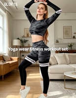 Setelan Yoga Fitness Musim Semi Gugur Terbaru 2-Potong Celana Panjang Lengan Panjang Bernapas Bermotif Menyerap Keringat Elastis Pinggang Elastis