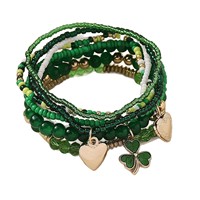 Ensemble de bracelets fantaisie en verre soufflé multicouche vert pour la Saint-Patrick, avec perles et trèfles