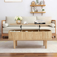 Table basse ovale moderne avec plateau relevable et rangement, en bois cannelé, mobilier de salon, vente en gros pour appartement et hôtel