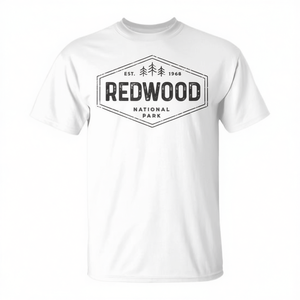 Camiseta del Parque Nacional Redwood, estilo vintage, con insignia de árbol hexagonal, para senderismo - Product Image 2