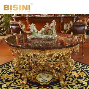 Luxury Brass Sofa Trở Lại Bảng Với Marble Bàn Top, Antique Gỗ Chạm Khắc Bảng Điều Khiển, Trang Trí Bronze Hành Lang Bàn