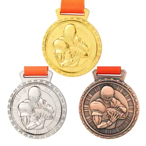 Manufacture Supplier Wholesale LOW MOQ American Football Soccer Rugby Medals Blank Medal With Ribbon Souvenirs Prize Gift