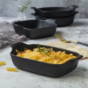 Plat de cuisson en grès, boulanger en céramique noir, nouveau design en fonte brute - Product Image 1