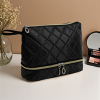 Sac à cosmétiques matelassé double couche, porte-pinceaux de maquillage, design professionnel, sac à maquillage pour femmes et hommes