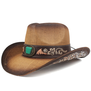 Nouvel Arrivage Chapeau <span class=keywords><strong>de</strong></span> Cowboy Brodé Artisanal avec Boucle en <span class=keywords><strong>Pierre</strong></span> Turquoise Broderie Florale Western Unisexe pour Usage Quotidien et Fêtes - Product Image 5