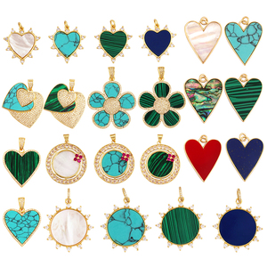 Ciondolo Elegante a Forma di Cuore Rotondo in Madreperla Naturale, Agata e Malachite, Accessorio per Collane Fai-da-Te M30 - Product Image 1