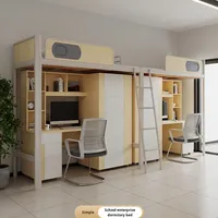 Lit superposé scolaire avec rangement, armoire, lits superposés pour dortoir, lit en fer multifonctionnel avec bureaux et bibliothèque, design moderne et gain de place