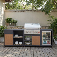 Ensemble de cuisine d'extérieur commercial de luxe en aluminium, avec modules de réfrigérateur de patio, armoires et îlot BBQ/pizza, pour la vente en gros