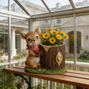 Pot <span class=keywords><strong>de</strong></span> fleurs <span class=keywords><strong>en</strong></span> résine mignon <span class=keywords><strong>en</strong></span> forme <span class=keywords><strong>de</strong></span> faon - Pot décoratif <span class=keywords><strong>en</strong></span> forme <span class=keywords><strong>de</strong></span> cerf avec écharpe à carreaux rouges, figurine d'animal <span class=keywords><strong>de</strong></span> la forêt fantaisie pour le <span class=keywords><strong>jardin</strong></span> - Product Image 5