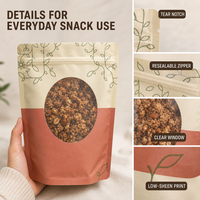 Sachet Doypack Personnalisé Compostable pour Granola et Noix, Sachet Doypack Personnalisé pour Emballage de Noix et Graines avec Fenêtre, Fournisseur OEM