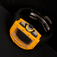 6501 Automatik-Chronograph mit Sekundenstopp, orangefarbenes Skelett-Zifferblatt, Luxus-Herrenuhr aus Kohlefaser