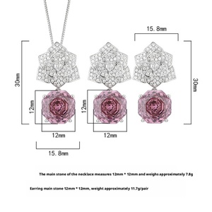 High End Eco-friendly Copper 12MM Zircon Rose Flower Petal Violet Floral Dangle <b>Earrings</b> and Pendant Necklace Set for Women - Product Image 2