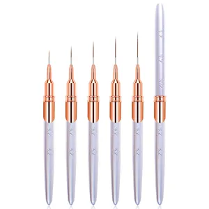 Hete Verkoop Sliver Lange Striping Liner Borstel Metalen Handvat Naaldbuis 3d Nail Art Ontwerp Voering Brush Set 5/9/15/20/25Mm