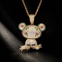 Collier pour homme Hip Hop en laiton avec pendentif grenouille entièrement pavé de zircons colorés, style Iced Out, bijoux tendance européens, vente en gros