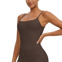 Débardeur de yoga transfrontalier en Spandex/Nylon brossé à séchage rapide, avec coussinets de poitrine, bretelles fines, motif uni, coupe ajustée pour femme