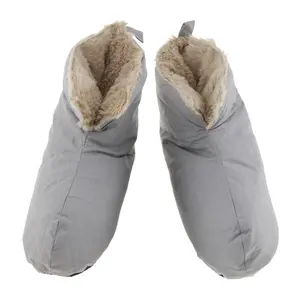 Lightweight Down Filled Shoe Boots Slippers Cotton Fabric Home Hotel Indoor Down Booties with sherpa fleece inner