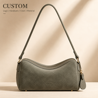 Manufacturer Custom Logo Material Muted Olive East-West <strong>Bag</strong> Genuine Leather Suede Ladies Barrel Shoulder <strong>Bag</strong> for Daily Carry