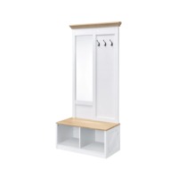 Arbre de hall moderne en chêne blanc avec banc de miroir pleine longueur et lampe de rangement pour chaussures ouvertes