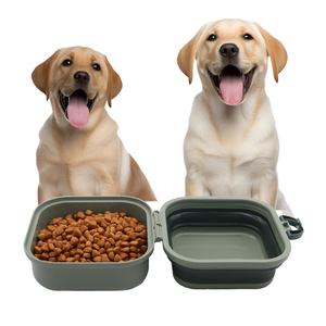 Portable 2-in-1 Double Silicone <b>Collapsible</b> Folding Dog Food and Water Bowl Automatic Feature for Pet Travel <b>Storage</b> - Product Image 4