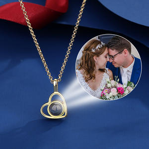 Collier pendentif en acier inoxydable avec projection de photos de cœurs, cadeau romantique et sentimental pour <span class=keywords><strong>couple</strong></span>, anniversaire, chrétien, or, bricolage - Product Image 2