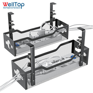 Organisateur de câbles sous bureau WELLTOP en maille métallique, noir et blanc, multifonctionnel, panier de rangement domestique sans perçage, réglable, le plus vendu - Product Image 1