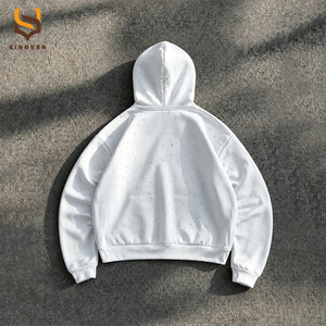 Sudadera con capucha vintage de peso pesado con cremallera, estilo streetwear, con efecto desgastado y lavado ácido, con pedrería, oversize - Product Image 2