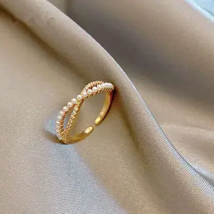 Bague d'indexation en perle de haute qualité pour femmes, filet de mode, personnalité rouge, luxe, anneau en acier inoxydable, ouverture, anneau d'extrémité unie