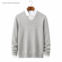 Herren Grauer V-Ausschnitt Strickpullover Langarm Casual Pullover für Winter-Layering Minimalistisches Kleiderschrank-Grundstück