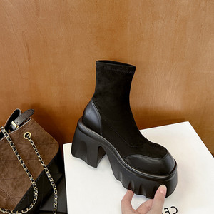 Botas de Mujer de Cuero Genuino Impermeables, Modernas y de Alta Venta, con Cremallera Trasera, Diseño Retro, Tacón Alto y Grueso, Antideslizantes y Duraderas - Product Image 2