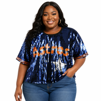 Chemises amples à sequins pour femmes grandes tailles, style football américain et baseball, pour les jours de match, avec broderie étoile de Houston