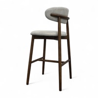 Tabouret de bar minimaliste couleur crème avec dossier, structure en bois massif, pieds hauts, pour cuisine, salle à manger, salon, café