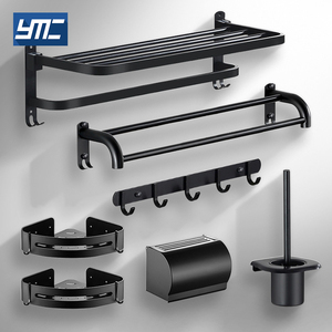 Wholesale new style black bathroom accessories toilet brush towel holder paper towel rack shelf Towel rack