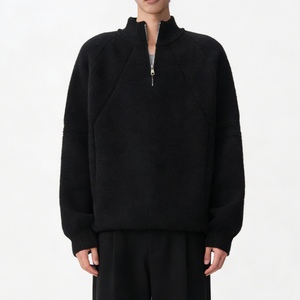 Pull en maille à col montant mi-zippé pour homme, coupe décontractée oversize avec ourlet incurvé, tendance - Product Image 3