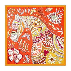 130厘米新款花卉印花丝巾欧式战马印花围巾时尚头巾披肩大方巾批发 - Product Image 1