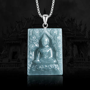 Pendentif <span class=keywords><strong>Bouddha</strong></span> en Jadeite Naturelle Bleu Eau Flute, Argent S925, Bijoux pour Hommes d'Asie du Sud-Est, Statues <span class=keywords><strong>de</strong></span> <span class=keywords><strong>Bouddha</strong></span> Thaïlandaises D502 - Product Image 1