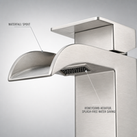 Robinet de lavabo en acier inoxydable 304, vente en gros d'usine, mitigeur cascade à poignée unique, finition nickel brossé, avec bonde escamotable