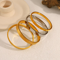 Bracelet jonc en acier inoxydable plaqué or 18 carats pour femme, lisse, plat, large, articulé, mélange or et argent, vente en gros OEM