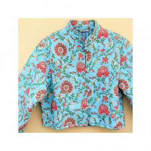 แจ็กเก็ตลำลองแบบกลับด้านได้ของผู้หญิงทำด้วยมือปกตั้งผ้าคอตตอนฤดูหนาวพิมพ์ลายดอกไม้ - Product Image 1