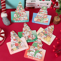Kartu Ucapan Selamat Natal Lipat dengan Gambar Kartun Hewan dan Pohon, Bentuk Die-cut, dari Kertas, untuk Hadiah Natal